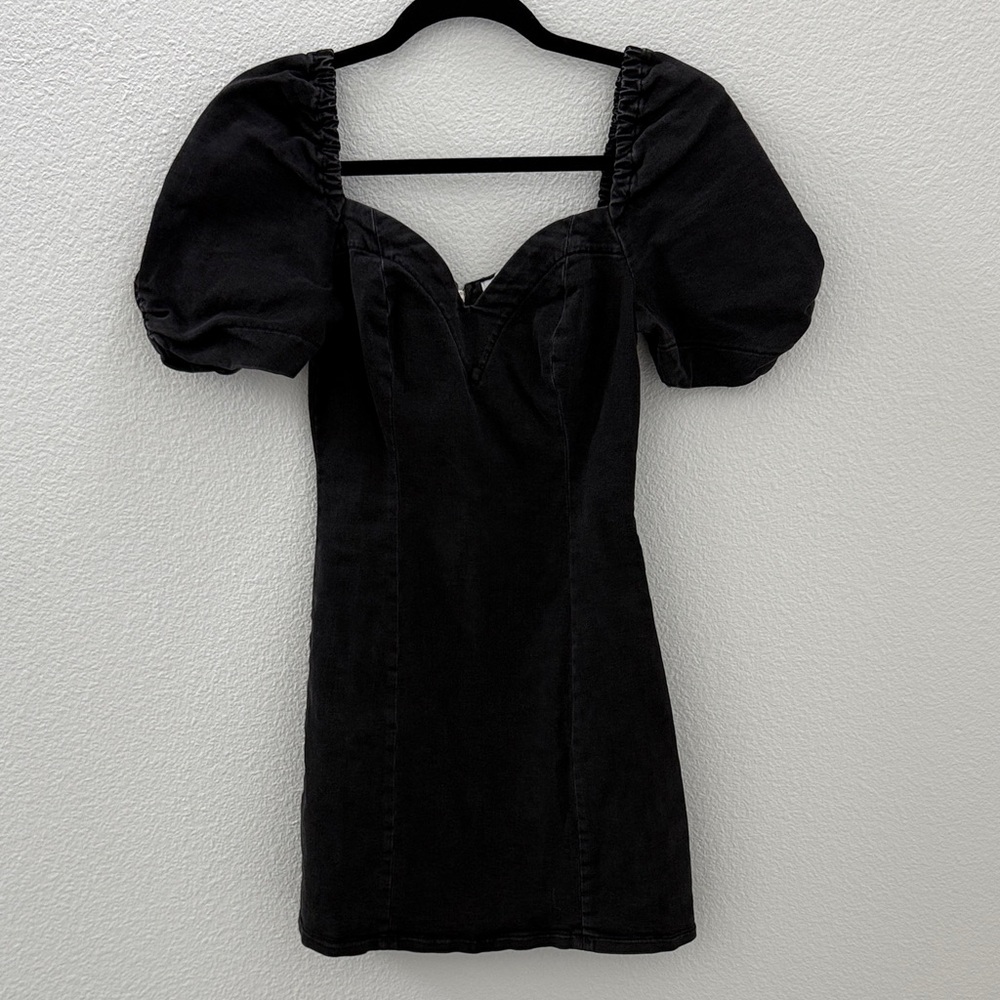 Urban outfitters Black denim sweetheart Puff Sleeve Dress